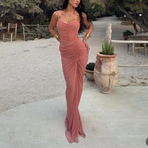 Michael Costello x REVOLVE Follie Maxi Pink Dress Gown Mesh Halter Size XS - Picture 4 of 16